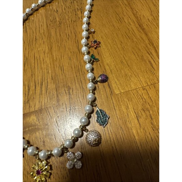 Necklace Gold Zirconia Loaded with Chunky Charms Bird Flower Leaf Beads, Pearls - Picture 9 of 9